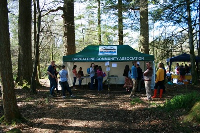Barcaldine community association in Oban 3x6m pop-up gazebo in green and white in the forest